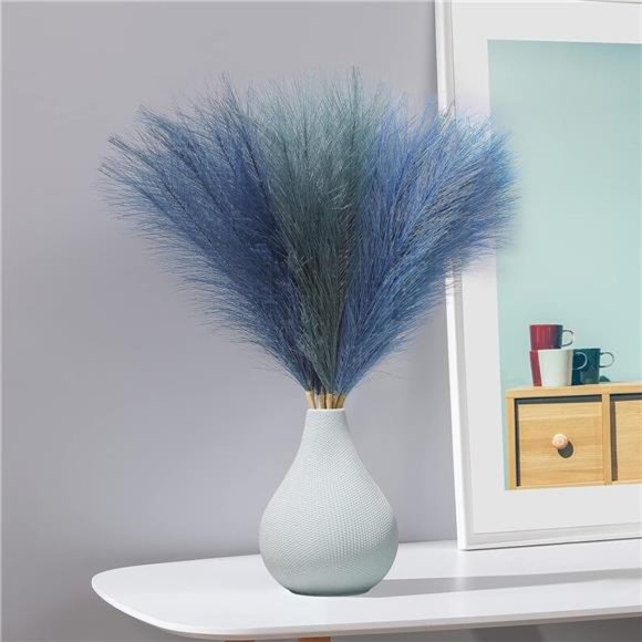 Faux Pampas Grass 17.7Inch 6pcs,Artificial Pampas Grass Blue Living Room Bedroom - Picture 1 of 6